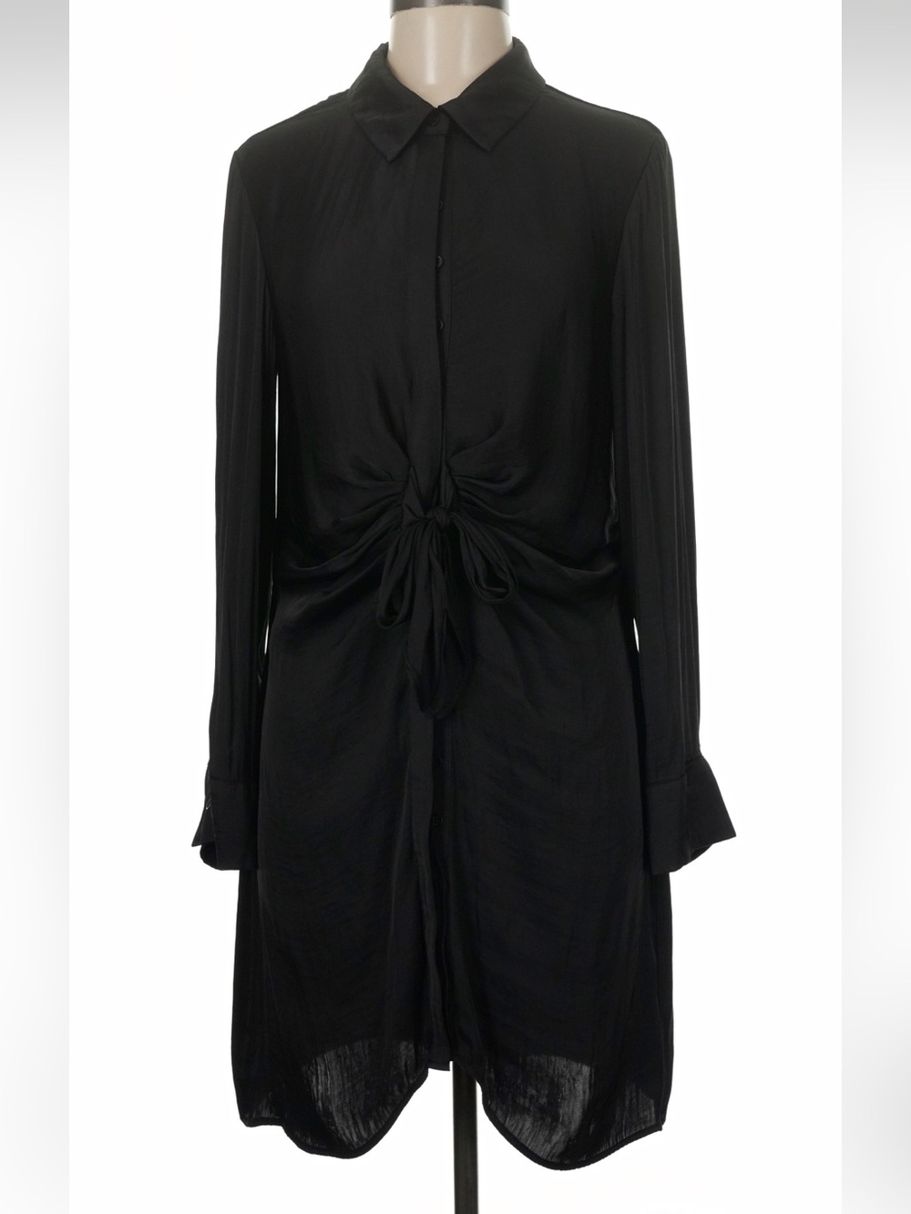 Steve Madden Tori Black Tie-Front Midi Shirt Dress Sz Medium